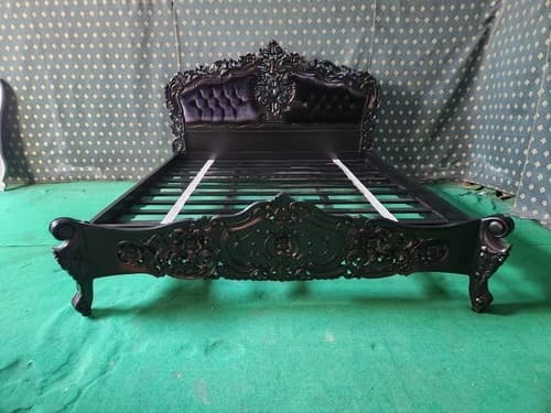 USA King Size BLACK French Louis Rococo style 100% mahogany wood bed RO80